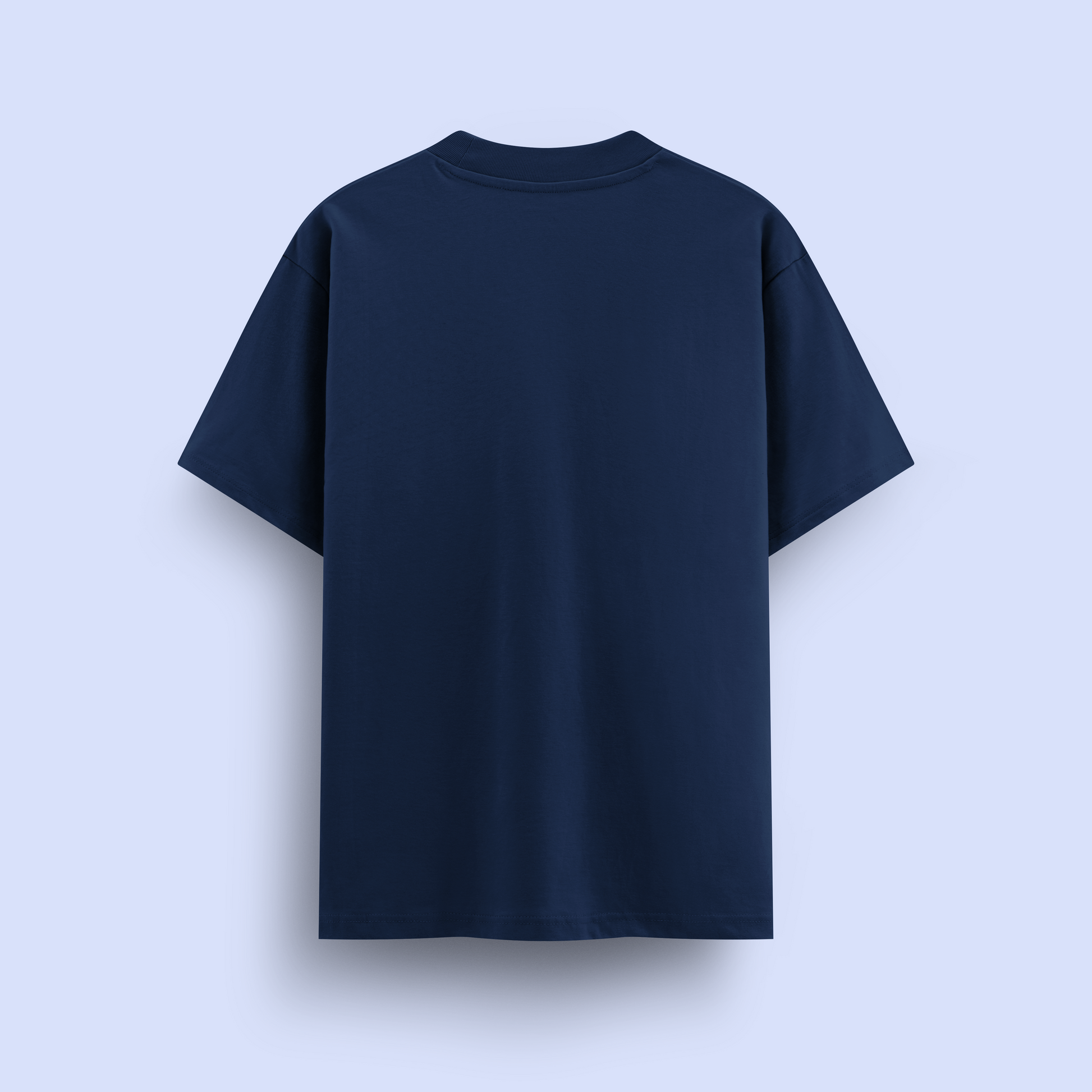 Navy blue oversize t-shirt on a light purple background