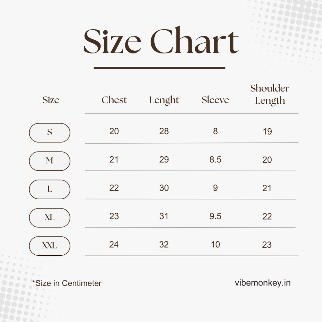 size chart for clothing with measurements in centimeters