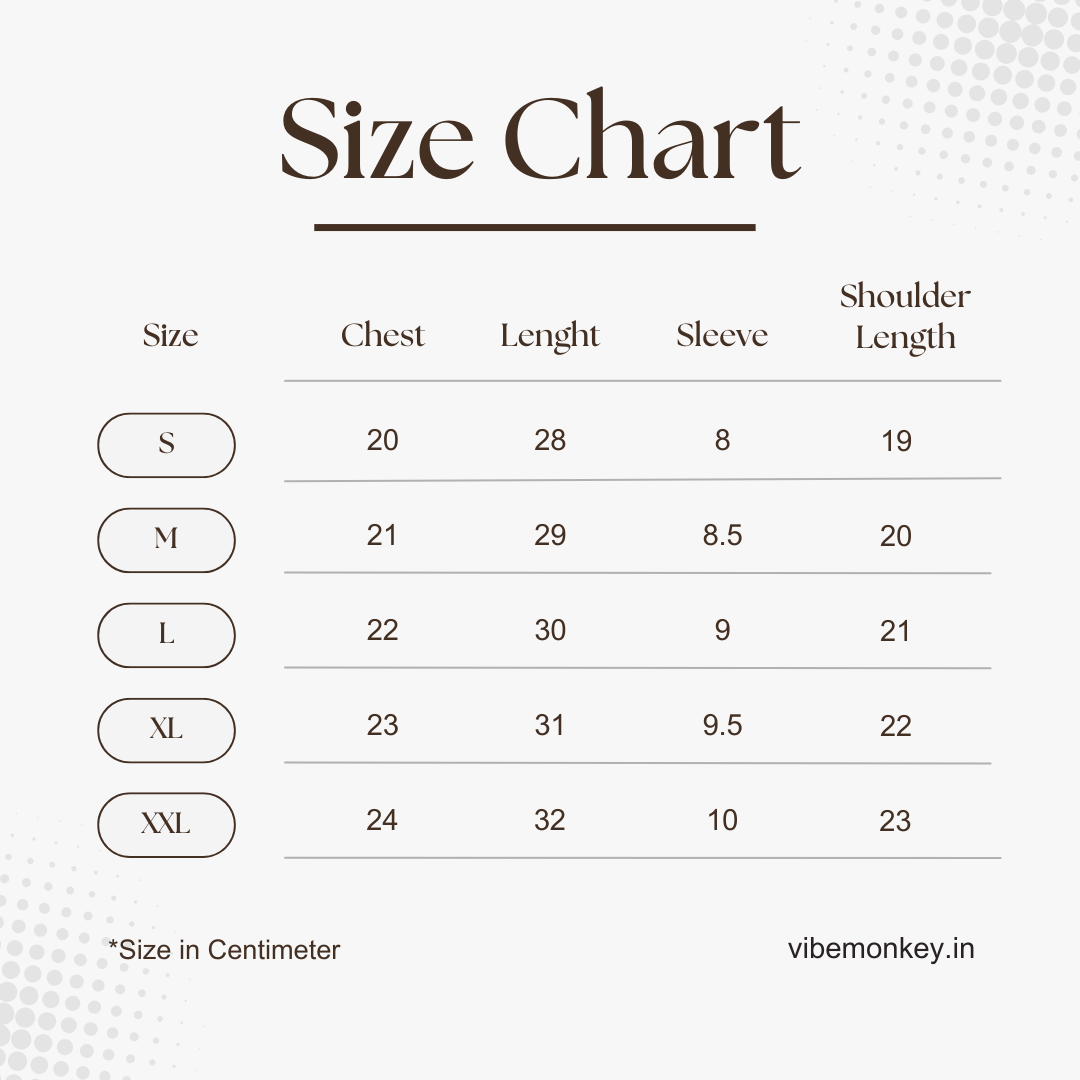 size chart for clothing with measurements in centimeters